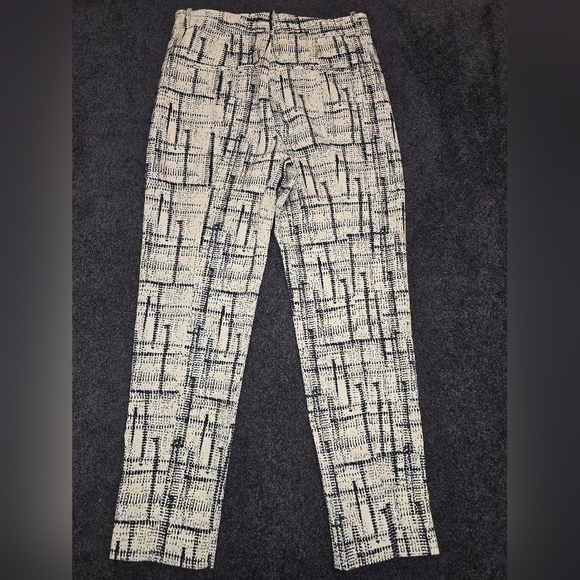 MM Lafleur The Condesa Pants 8 Cubist Jacquard Mid Rise Ivory Blue Stret… - Picture 1 of 13